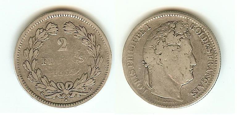 2 Francs Louis Philippe I 1833D Lyon gF/VF